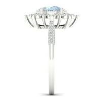 Императорски скъпоценен камък 10к Бяло Злато Аквамарин КТ ТВ диамант цвете пръсване Дамски пръстен