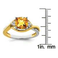 Първичен Златен карат двуцветен възглавница цитрин и диамантен пръстен