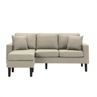 Конвертируем секционен диван диван с възглавници, модерен ленен тъкан L-образен диван диван секционен диван с обратим шезлонг