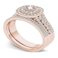 Карат Т. в. диамантен Двоен ореол 10кт годежен пръстен Розово злато