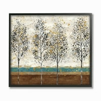 Ступел индустрии Дърво линия абстрактно злато синьо пейзаж живопис рамка стена изкуство от главната линия студио, 16 20