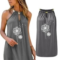 Дамски рокли без ръкави мини ежедневни флорални ключодържатели Лятна рокля сиво L