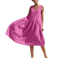 Yubatuo дамски летни ежедневни бохо солидни цветове свободни слънчеви рокля без ръкави V-образни рокли за жени горещо розово m