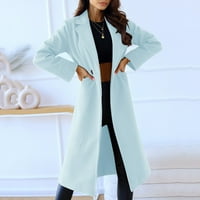 Huaai тренч палта за жени дамски солиден цвят ревера двойно палто зимно палто с дълъг копче за жени за жени синьо l