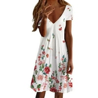 Жени ежедневни V Neck Summer Floral отпечатана рокля с къс ръкав плаж бележка Забележка Моля, купете един или два размера по -големи