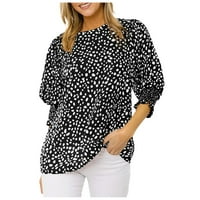 Дамски блузи кръгло деколте отпечатана блуза свободна жена плюс летни ризи с къс ръкав върхове черни xxl