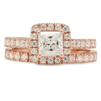 2. CT Princess Cut Истински култивиран диамант Si1-Si J-k 18K Rose Gold Halo годежен сватбен булчински комплект дизайнер пръстен