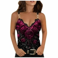 Guvpev дамски кръст голи гърди без ръкави летни върхове черен блок странични дантелени ризи - горещо розово xl i