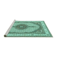 Ahgly Company Machine Pashable Indoor Rectangle Persian Turquoise Blue Traditional Area Rugs, 8 '12'