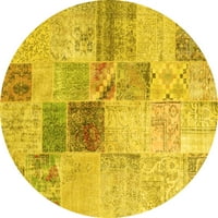 Ahgly Company Indoor Round пачуърк жълти килими от преходна зона, 6 'кръг