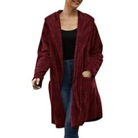 Палто за жени дамски размита ревера отворен фронт дълъг жилетка палто солидно рошави якета за външно облекло модна мода