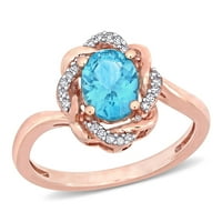 Миабела Дамски 1-Каратов овално изрязан апатит-каратов диамант 10кт Розово злато усукан ореол пръстен