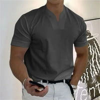 Солиден цвят блуза ежедневно тънко прилепване на дъното тройници Мъжки летни спортни ризи V-образни модни върхове с къс ръкав