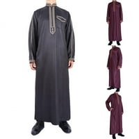 Мъже Jubba Kaftan Thobe Dishdash Саудитска арабска мюсюлманка с дълъг ръкав Макси рокля сива m