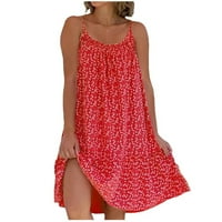 Рокли за жени ежедневни полки точки темперамент женски летен плаж над коляното кръгло деколте слънчева рокля без ръкави червена