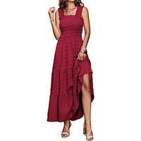 Бохемски женски без ръкави дълга рокля солиден цвят широк спагети каишка рокля люлка лято лято макси максимални рокли сизем