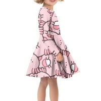 Renewold Girls Fancy Dress с дълъг ръкав лъжичка шия люлка скейтър Twirl рокли розови аксолотли дизайн рокля мека удобна миди
