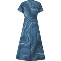 Usmixi рокли за жени плаж модна плим за неправилна люлка плюс размер шифон туника sundress с къс ръкав v-образен мраморен печат