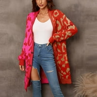 Женски плетен пуловер Кардиган Леопардов печат с дълъг ръкав пролетни палта якета със средна дължина отворени предни непрекъснати