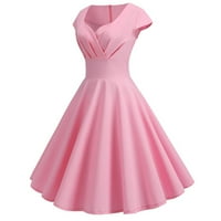 Cacommark pi женски рокли клирънс секси жени v-образни летни плътни цветове небрежни къси ръкави мини рокля розово