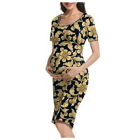 Коледни подаръци жени мама бременност майчинство летни флорални модни рокли дрехи полиестер жълто m