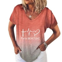 Женски градиентен печат мода с къси ръкави с тениска с букви за печат
