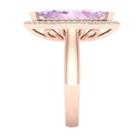 Императорски скъпоценен камък 10к Розово злато Маркиза нарязани розов аметист КТ ТВ диамантен ореол Дамски пръстен