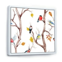 Дизайнарт 'малки птички и падащи дървета' традиционна рамка платно стена арт принт