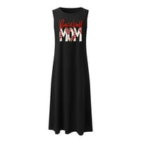 B91XZ слънчеви рокли за жени жени лято памук бохо ежедневен моден екипаж рокля без ръкави плюс размер летни рокли черни, m
