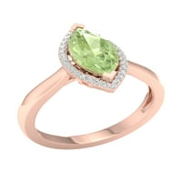 Императорски скъпоценен камък 10к Розово злато Маркиза шлифован зелен аметист КТ ТВ диамантен ореол Дамски пръстен