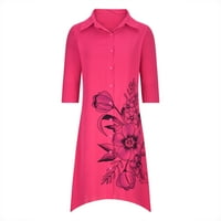 JSEZML Дамска рокля с риза с ръкави с копче за ежедневни уютни миди рокли Дами обикновена флорална пролетна лятна риза рокля