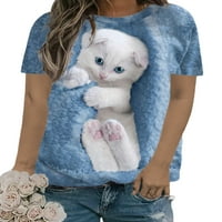 Тениска от предния път за жени котка печат летни върхове Екипаж тениска тениска празнична бохемска пуловер с къс ръкав туника