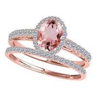 Mauli Jewels годежни пръстени за жени 0. Carat Morganite and Diamond Bridal Set 4-Prong 10K Rose Gold