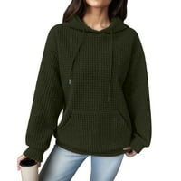 Mgoohoen качулки за жени с качулка пуловер вафли ежедневни удобни регулируеми теглене с дълъг ръкав сив суичър с джоб
