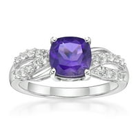 Джей сърце дизайни стерлинги сребро истинска възглавница нарязани лилаво аметист и създаден бял сапфир пръстен