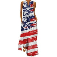 Женски рокли за свободното време лято Деня на независимостта САЩ отпечатан отпечатан плюс размер v-образно деколте мода на мода от юли макси винтидж бохемски рокли
