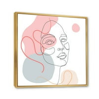 Дизайнарт 'една линия рисунка на младо момиче в пастелни тонове' модерна рамка платно Пано Арт Принт