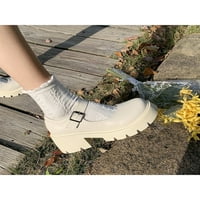 Daeful дами, катарама за ходене на обувки Мери Джейн Чъни платформа Високи токчета Дишащи винтидж ежедневни ежедневни мокаси Бежов
