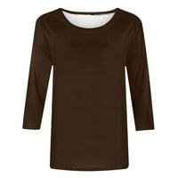 Дамски върхове Просвещение Женските тенденции Солидни разхлабени тениска в средна дължина ръкави блуза кръгла шия ежедневни върхове