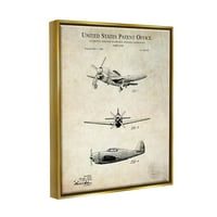 Ступел индустрии Исторически самолет патент Реколта графично изкуство металик злато плаваща рамка платно печат стена изкуство,