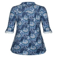 Чама ръкави в врата туника блузи за жени Пейсли отпечатани Фолви блуза риза