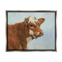 Ступел индустрии кафяви млечни крави подробни ферма животните живопис Живопис блясък сив плаващ рамкирани платно печат стена изкуство, дизайн от Дейвид Стриблинг