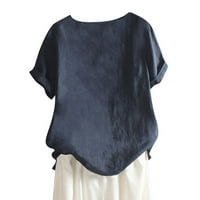 Небрежна риза за блузи за жени, женско памучно бельо с кръгла шия с къс ръкав с върхове на бутони отпечатана тениска