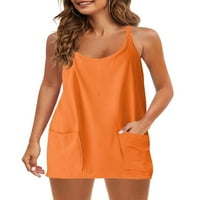 Biayxms летни ежедневни рокли за жени със солиден цвят без ръкави модна рокля с джобове за парти плажен клуб