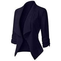 Солидно офис палто за жени с дълъг ръкав женско яке за ревера небрежно блейзър свободен отворен предния блейзър блейзър костюм