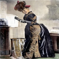 Май Уолдрон. Намерическата актриса Мей Уолдрон в сцена от пиесата „Момичето от Уолстрийт“, 1890 г. Масло над снимка. Печат на