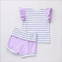 Комплекти за дрехи за бебешки дрехи модни бебешки дрехи раирани рушини без ръкави тениски върхове+къси панталони Новородени дрехи