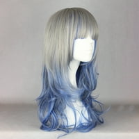 Уникални изгодни човешки перуки за жени къдрава перука с перука шапка 24 сребрист тон синьо