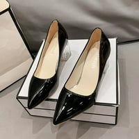DMQUPV обувки за жени ежедневно лято и лято Нов модел прост солиден заострен пръст с квадратна пета Удобна високи токчета Обувки Черно 8.5
