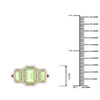 Императорски скъпоценен камък 10К Розово злато Изумруд шлифован зелен аметист КТ ТВ диамант три камък ореол Дамски пръстен